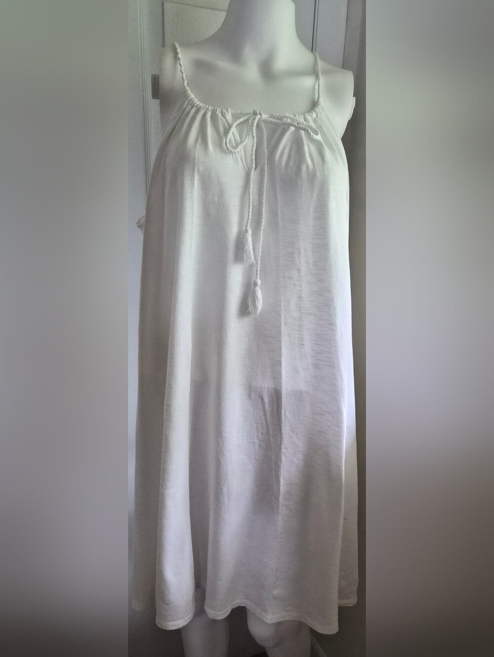 Merona White 100% Cotton Braided Strap Tassel Swim Beach Cover Up Dress L